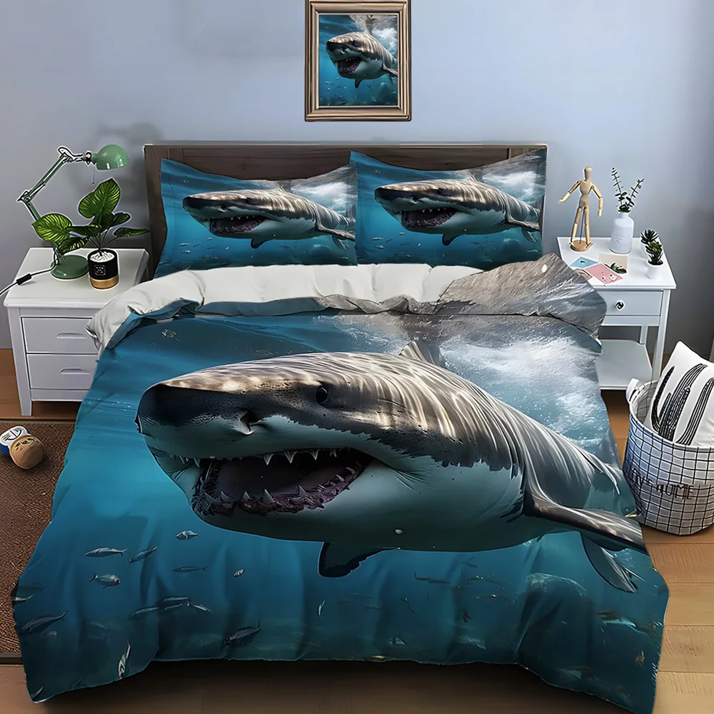 Shark swimming with open jaws Print Soft Comfortable Duvet Cover Bedding Set Included 1*Duvet Cover  2*Pillowcases Luxury gifts