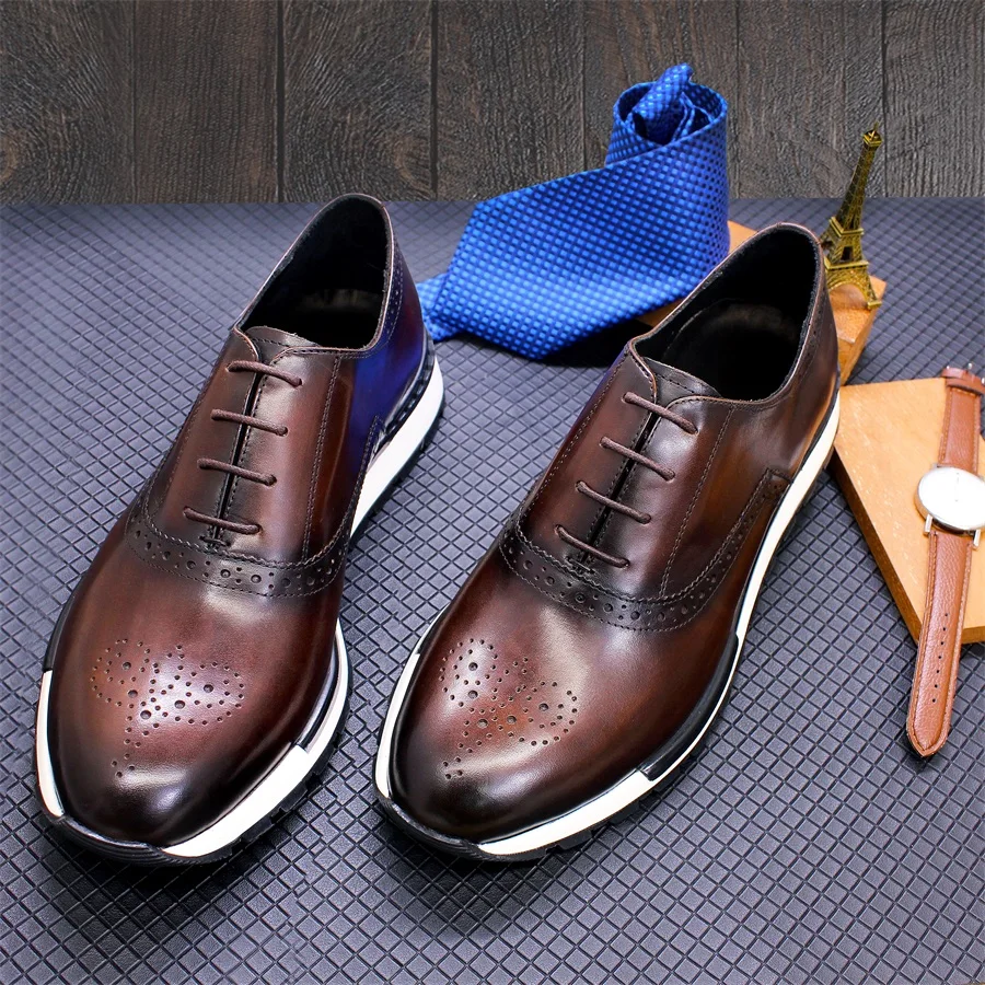 Casual Leather Men\'s Shoes Lace Up Comfortable Non-Slip Sole Brogue Sneakers Wedding Date Prom Men\'s Premium Leather Shoes.