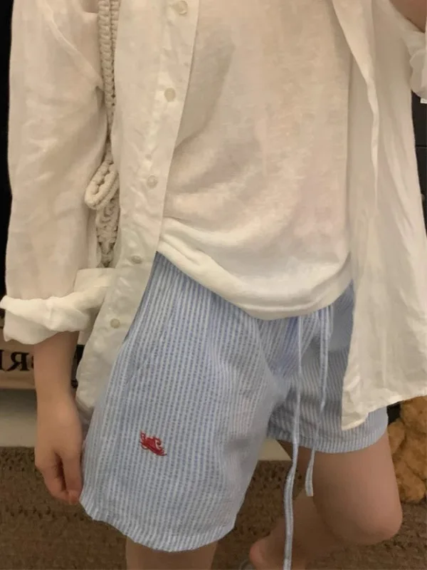 Calças curtas tradas de cintura alta e pernas largas para mulheres, estilo novo de verão 2025, calças esportivas casuais e...