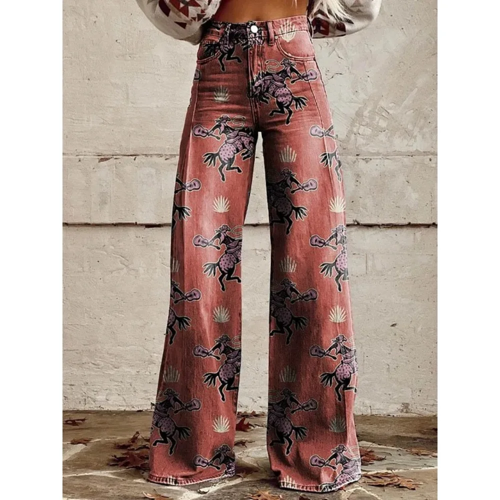 Harajuku Bohemian Art Print Palazzo-Hose mit hoher Taille und weitem Bein, Baumwolle, lässige, locker sitzende Hose mit Taschen, Damen-Punk-Hose – Detail 15