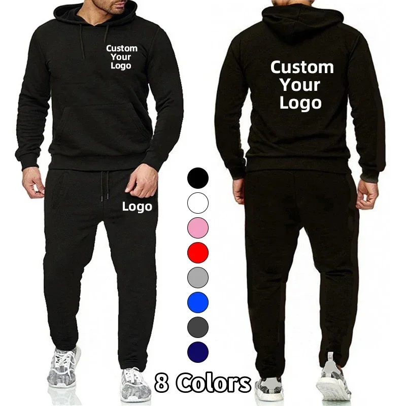 Ropa deportiva informal y de moda para hombre con traje para correr con personalización de logotipo y conjunto de pantalones con capucha estampados DIY