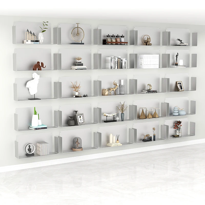 Nordic creative wall bookshelf shelf hanging bedroom wall simple wrought iron baffle living room bookcase