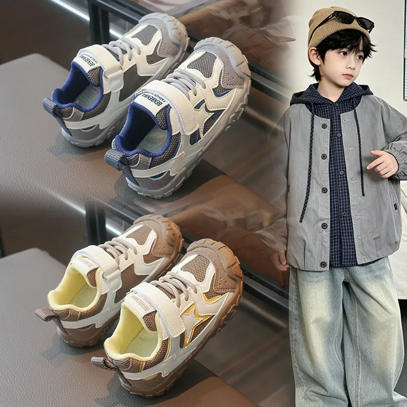 kids sneakers boys girls Casual shoes mesh splice Hook Loop Trainers 2026 autumn new child baby Non-slip outside sport footwear