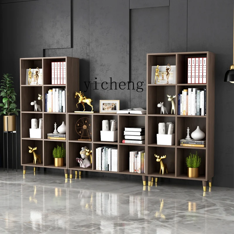 ZK Solid Wood Bookcase Free Combination Lattice Floor Dust-Proof Bookshelf TV Cabinet Living Room Storage Cabinet