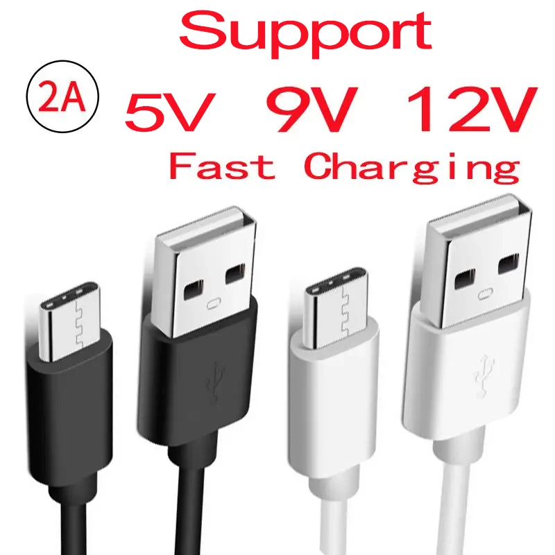 Support QC3.0 5V 9V 12V Fast Charging Typec Data Sync Cable Usb-A charger For Samsung Xiaomi Huawei Mobile Phone Quick Wire Cord