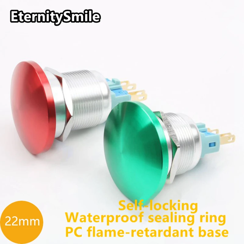 

22mm IP66 Mushroom Head Button Metal Switch Waterproof Button Large Red Green Self-locking Switch