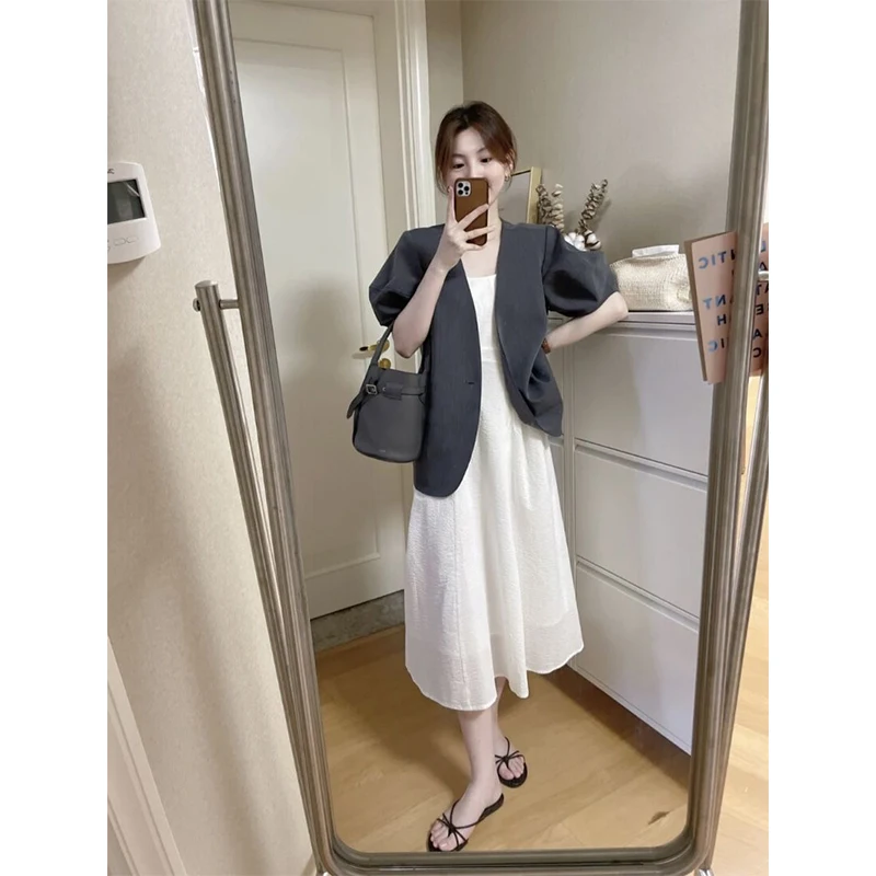 ay Bubble Sve Suit Jaet Damen Loose Oberbekleidung ort Sve Open Cardigan Casual Vielseitig Fem Faion Summer