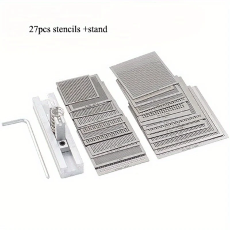 Directly Heat BGA Reball Reballing Net Universal Stencils Template Set Kit Silver Steel Welding Fluxes with stand