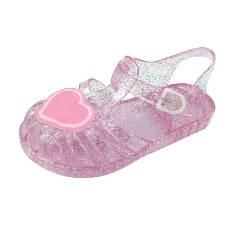 Sandalias de gelatina con forma de corazón para niña, zapatos informales antideslizantes para playa, novedad de verano