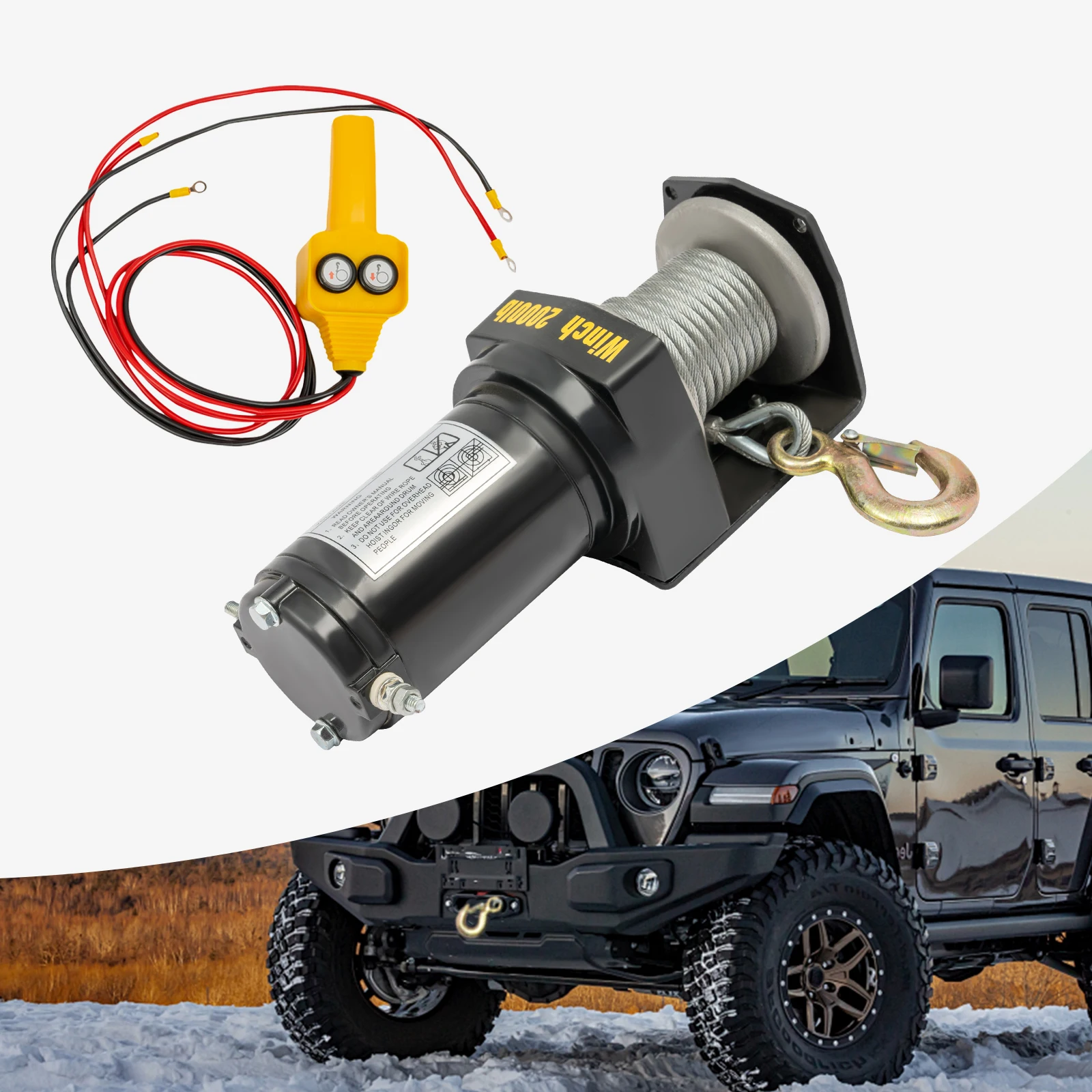 0.4KW Electric Winch DC12V, Black Electric Lifting Device IP67 Waterproof Grade