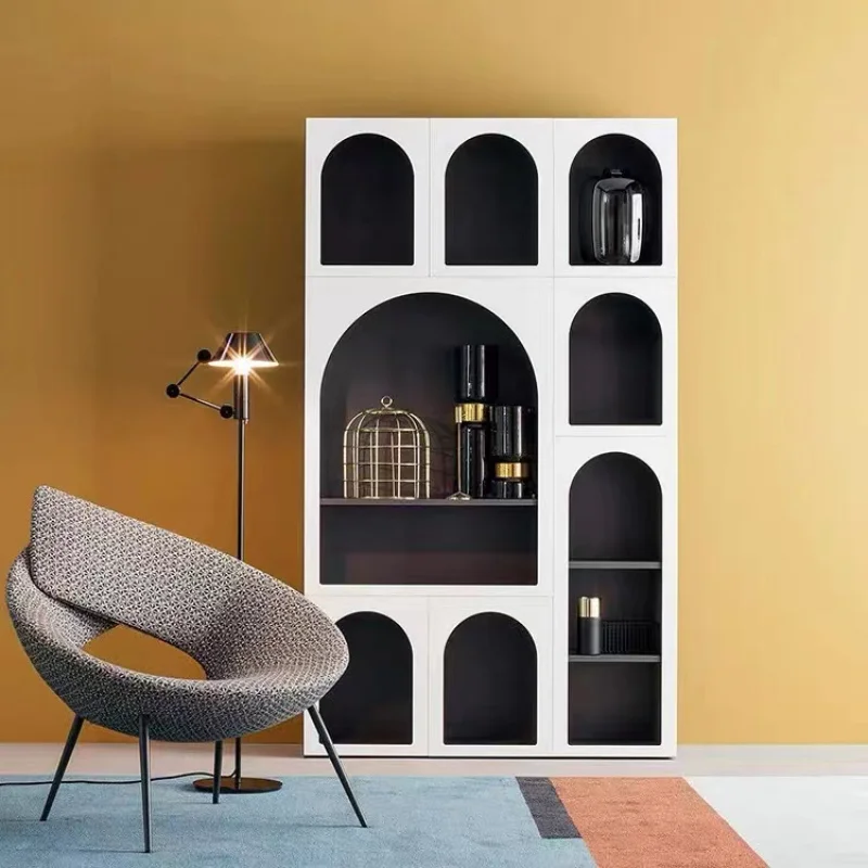 custom.Light Luxury Bookcase Modern Simple Minimalist Modern Nordic Arch Decoration Combination White Display Cabinet Bookshelf