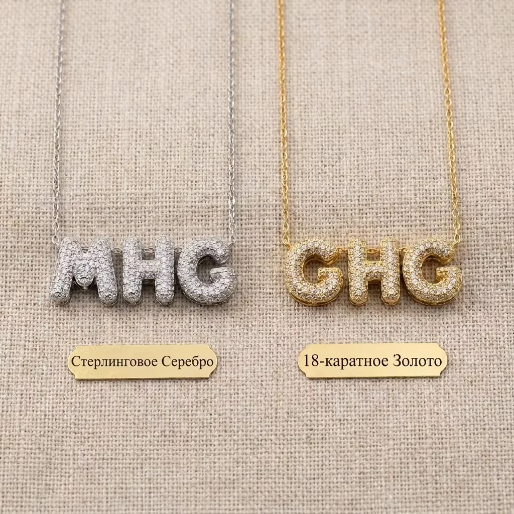 Custom Copper Inlaid Zircon Balloon Font Necklace Cute Chubby Letter Pendant Fashion Clavicle Chain Gift view 5