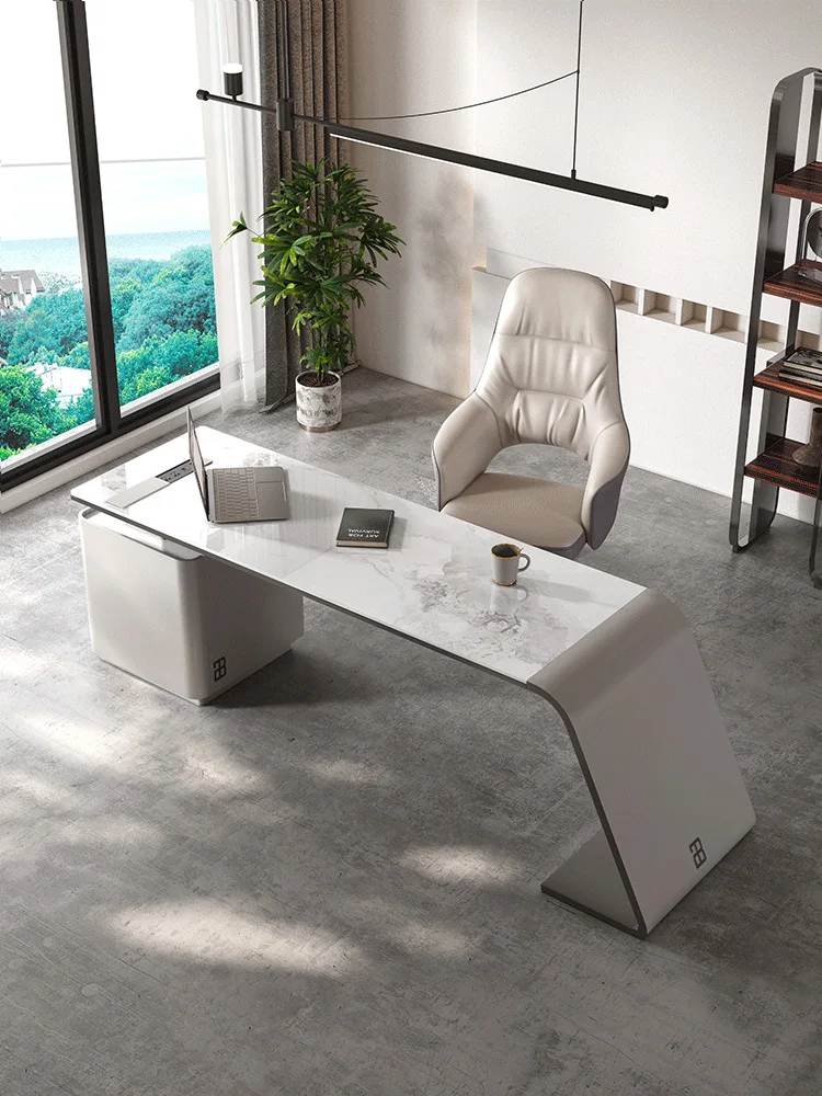 Italian minimalist slate desk, light luxury, modern desk, high-end study, computer desk, home fashion desk