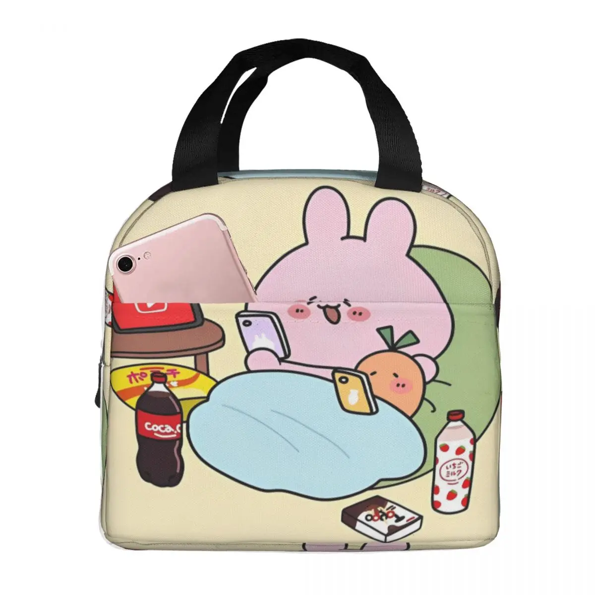 Asamimichaan Asleep Cartoon Insulated Lunch Bag Thermal Bag Reusable Asamimi Large Tote Lunch Box Food Handbags Beach Travel