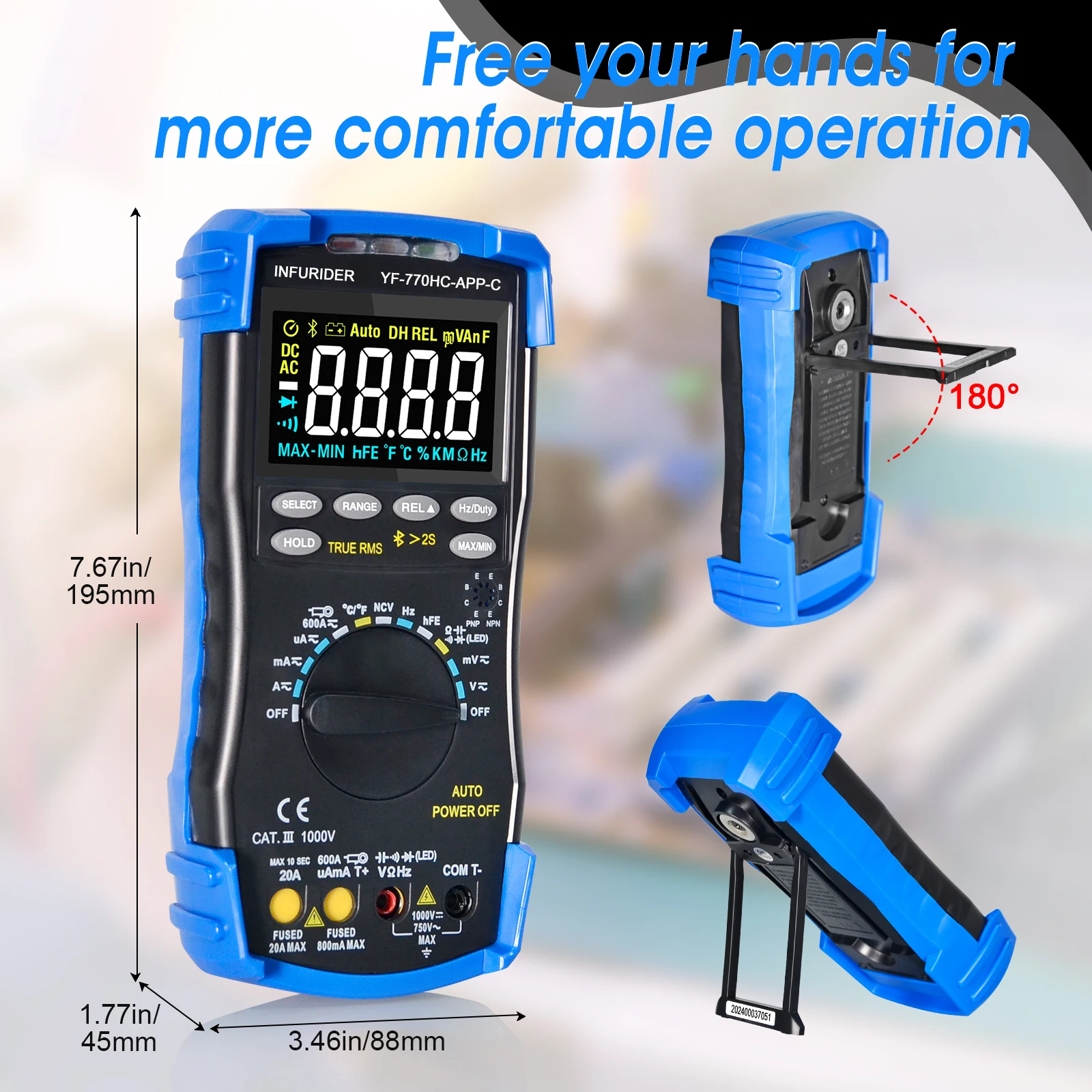 6000 Counts Digital Multimeter - Pocket Multi Meter for Car Testing, AC/DC Voltage, Current, Temperature & Continuity