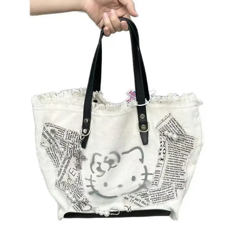 

Original new Kitty cat canvas bag, spicy girl embroidery, large capacity single shoulder tote bag, casual cute crossbody bag