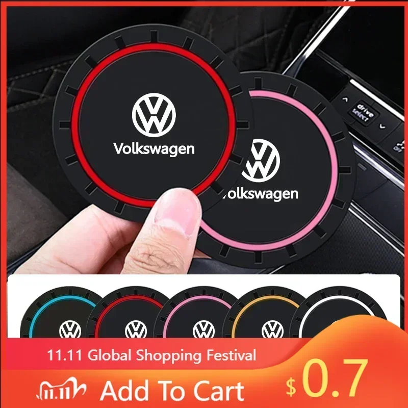 

For VW 2025 Hot 2PCS Car Coasters Water Cup Slots Non-Slip Mat Waterproof Cup Pad For Volkswagen VW Golf Passat Scirocco Jetta B