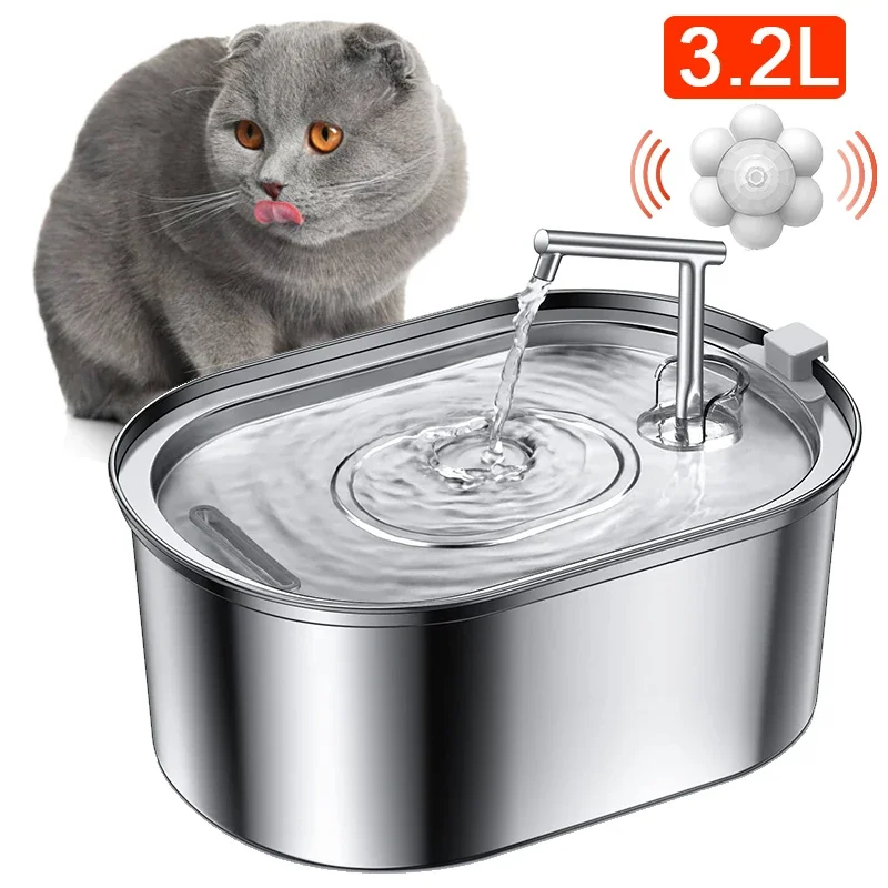 

3.2L NEW Stainless Steel Cat Water Fountain Automatic Cats Drinker Drinking Fountain For Cat Dog Pet Water Dispenser Accessories