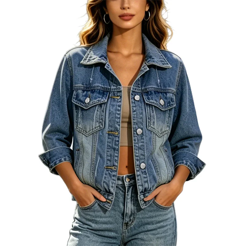 Denim Pockets Jackets for 2026 Autumn Winter Solid Color Long Sleeve Lady Jeans Cardigan Tops Female Outerwear Clothes KE1011