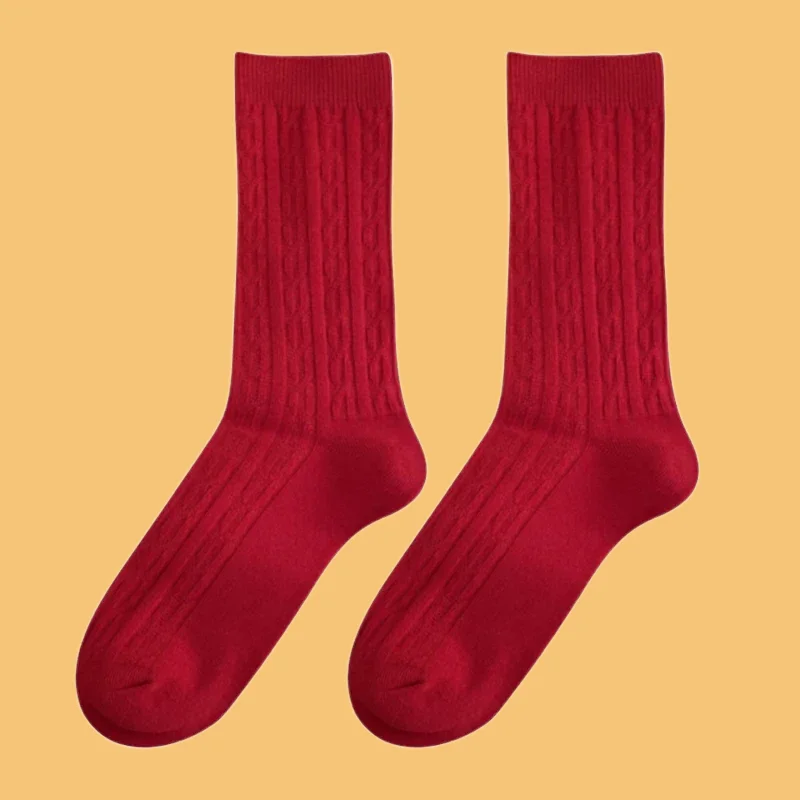 3/5 Pairs For Women Winter Red Casual Warm Socks Female Breathable Solid Color Fashion Crew High Quality Socks New Year's Socks