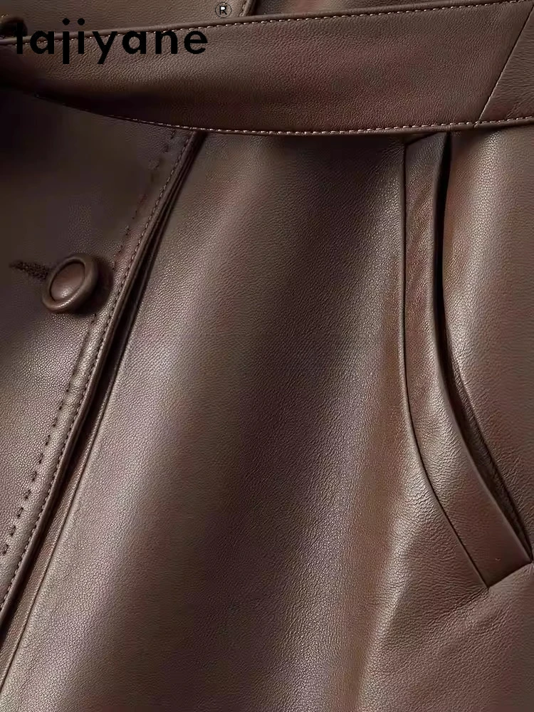 TAJIYANE Genuine Sheepskin Leather Jacket for Woman Long Slim Trench Coat Real Leather Jackets 2025 Fall Women Clothes дубленка