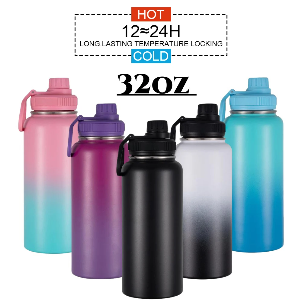 950ml/32oz Insulated Water Bottle Stainless Steel Vacuum Water Cup Double Wall Leakproof Flask For Sports Outdoor Activities