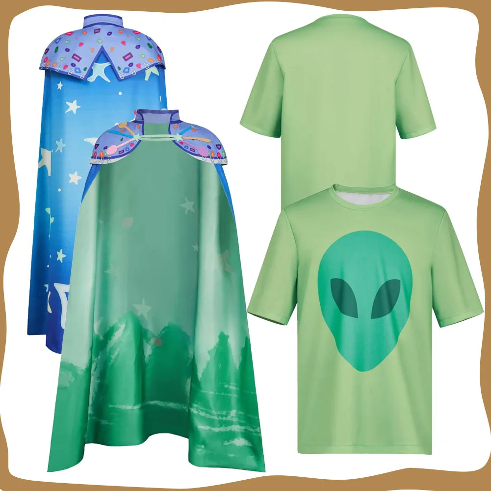 

Elio Cosplay Green Blue Star Cloak T Shirt Costume Roleplay for Adult Men Alien Disguise Shirts Cape Halloween Carnival Suit