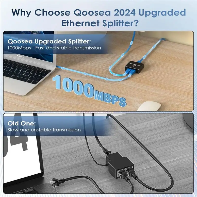 A60F-Ethernet Splitter 1 To 2 High Speed Ethernet Switch 1000Mbps 2 Port Gigabit Ethernet Splitter Splitter With Power Cord