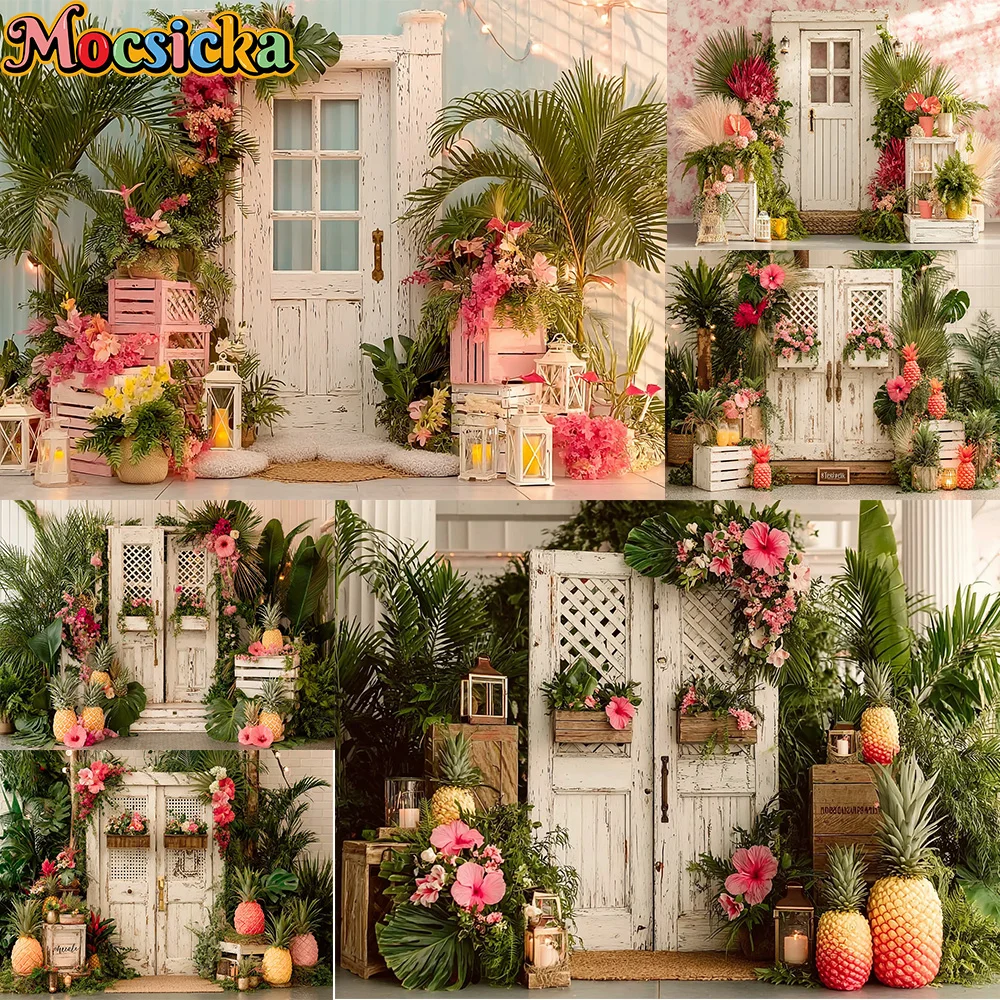 Mocsicka Summer Photography Backdrop Palm Pineapple Farm Decoration Baby Shower Newbron 1st Party Backgrounds For Photographs