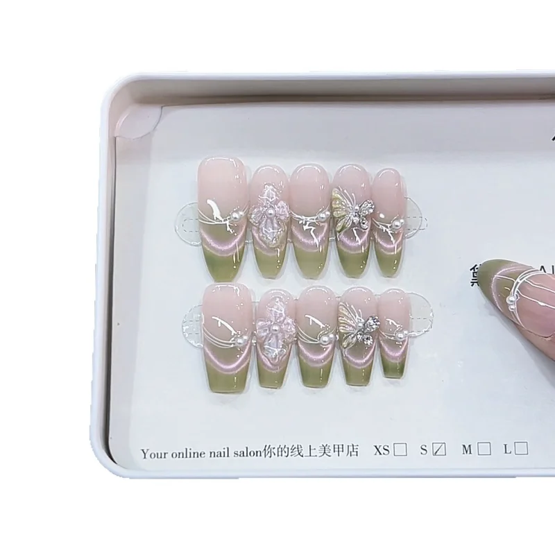 

Handmade new color guava three-dimensional five-petaled flower French cat's eye temperament manicure sticker