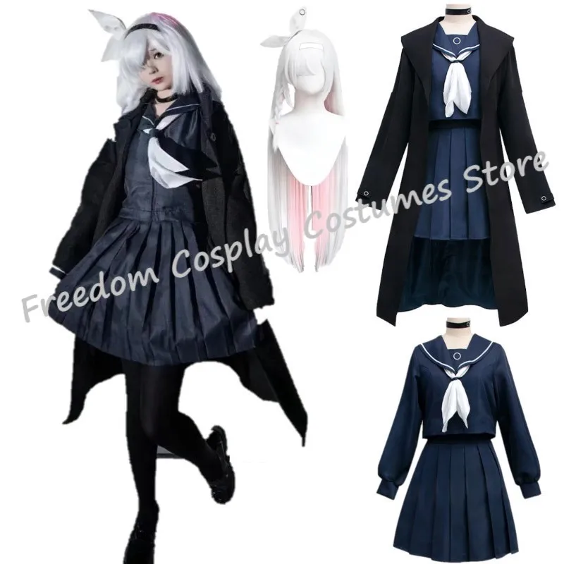 

Prana Cosplay Anime Blue Archive Cosplay Costume Women Girl Prana Blue Dress wig Jk Suits Black Trench Halloween Costume