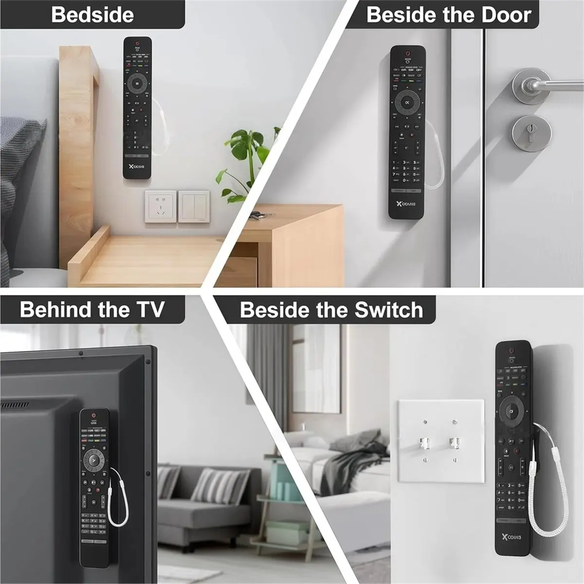 DT75BG Magnetic Remote Control Holder with Anti-Lost Spring Rope, 5 Pack No Drill Adhesive Remote Leash for TV, AC, Fan Remotes