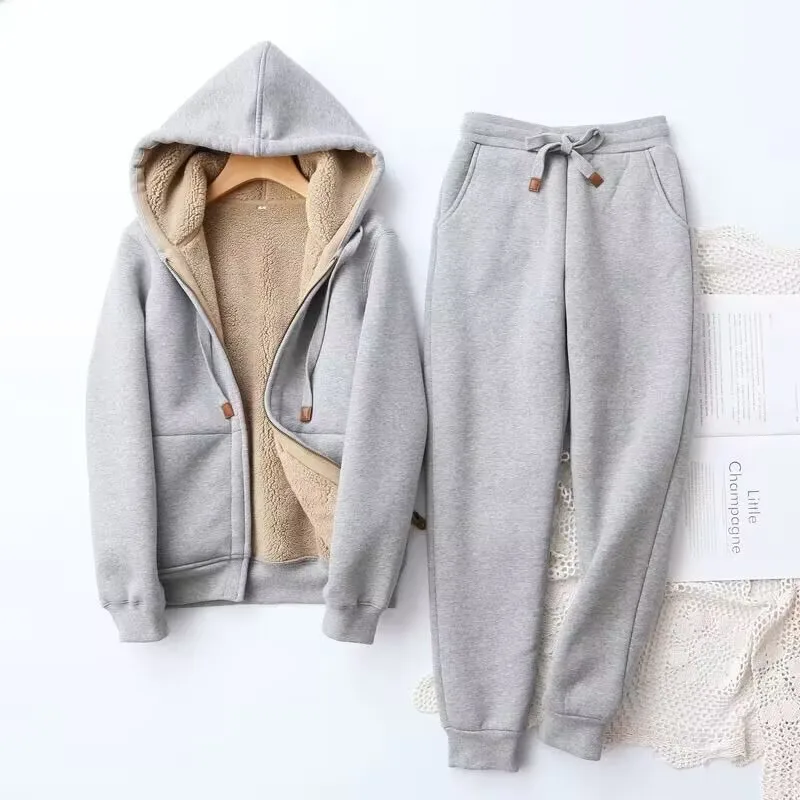 

Winter Sweater Suit Women's Autumn and Winter Warm Long-sleeved Fleece Thick Sportswear Two-piece Set for Women 2023 New Suit