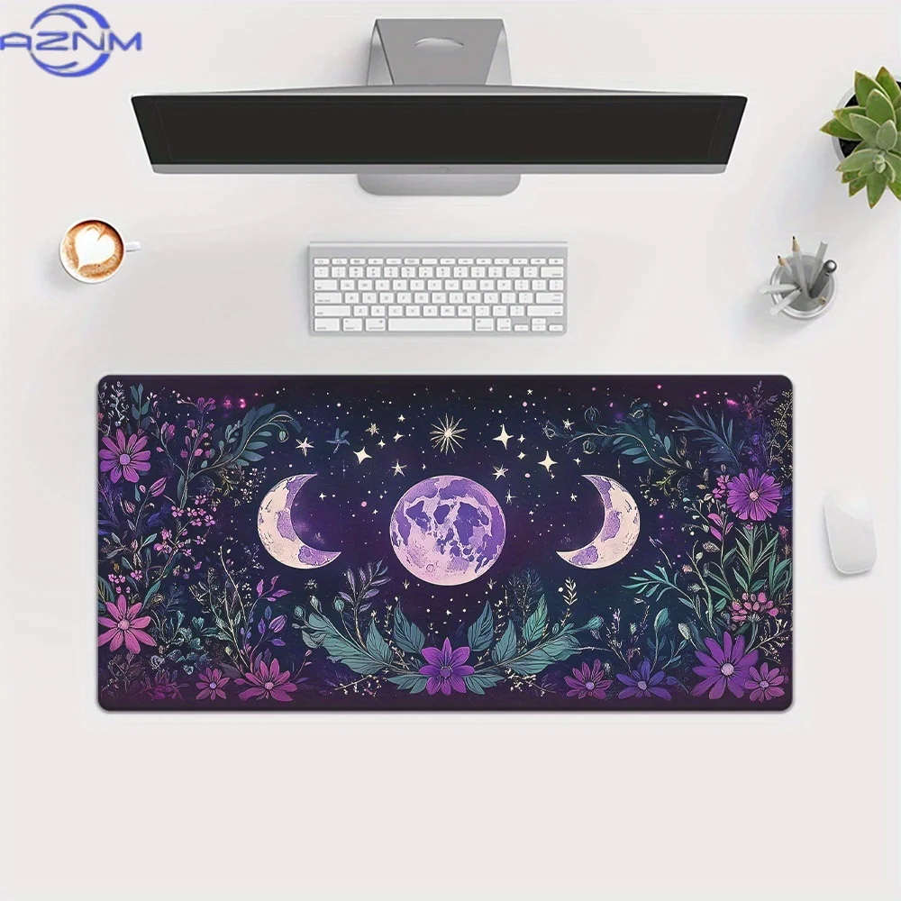 Single Purple Moon Flowers Gaming Mouse Pad - Features a Non-Slip Rubber Base And a Smooth Fabric Surface, Desk Mat Suitable for