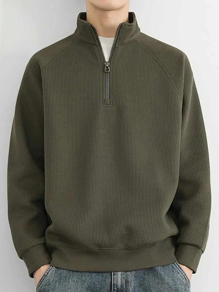 

Мужская свободная толстовка на молнии с длинным рукавом и воротником-стойкой, весенняя модная футболка, удобная повседневная модель из смесового хлопка и полиэстера