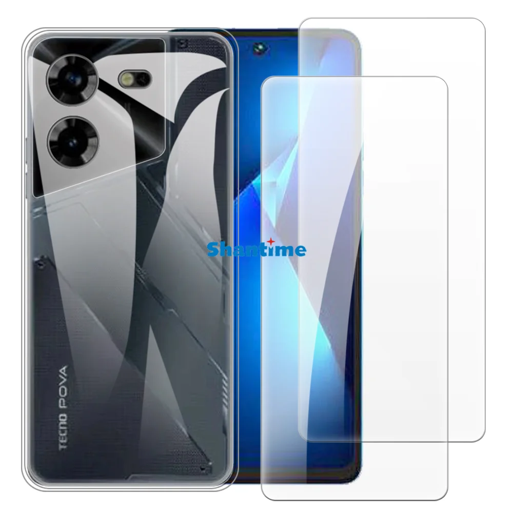 Soft Case + 2 Pack Tempered Glass Screen Protectors for Tecno Pova 5 Full-Body Protection