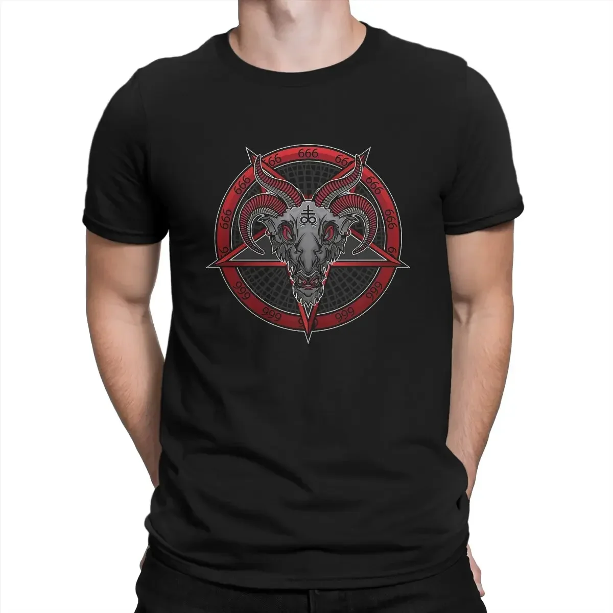 T-Shirt Round Neck fashion Baphomet Goat Tees Short Sleeve Clothing Baphomet On Pentagram T Shirts for Men Cotton Vintage tops