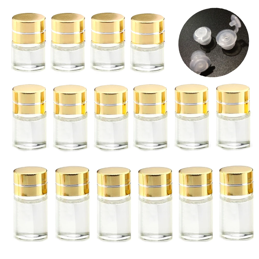 100pcs 1ml 2ml 3ml Mini Glass Bottle Gold Cap Clear Small Essential Oil Vials Coosmetic Packing Container