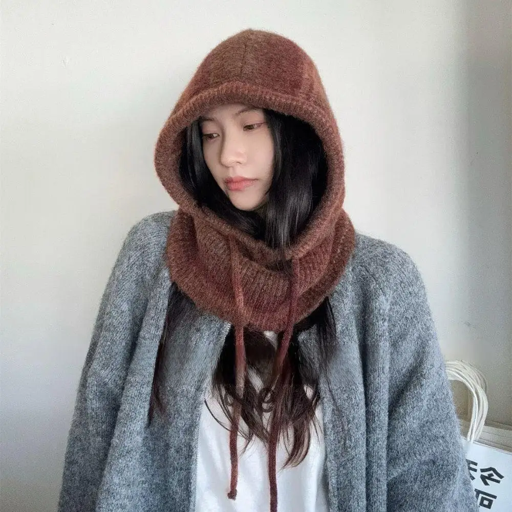 موضة محبوك مقنعين قبعات الخريف الشتاء بالاكلافا القبعات النساء في الهواء الطلق الدافئة الرباط القبعات قطعة واحدة طوق الرقبة بيني قبعة #3