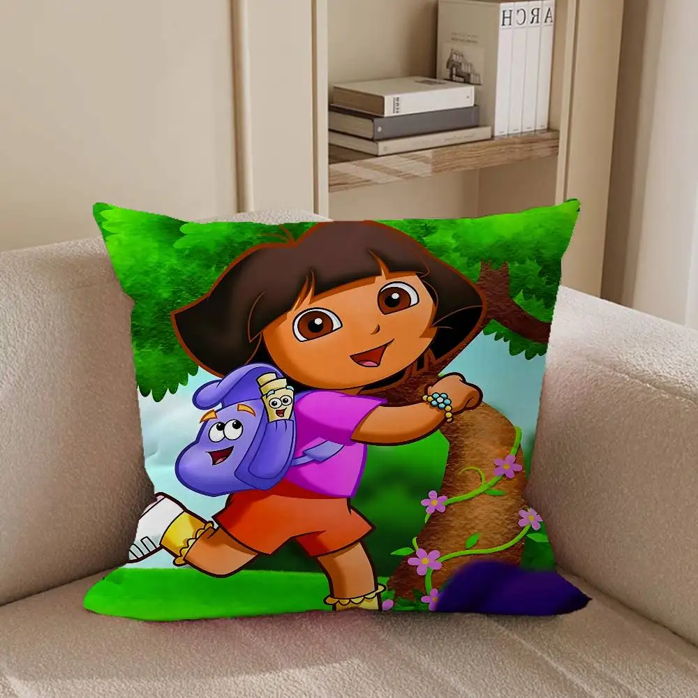 غطاء وسادة كلاسيكي من الرسوم المتحركة Dora The Explorer غطاء وسادة قابل للإزالة وقابل للغسل - كتان ناعم لجميع المواسم