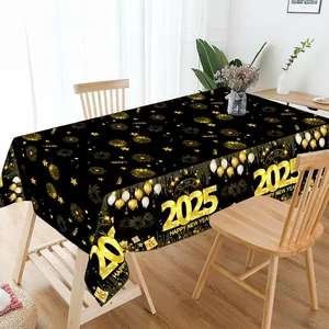 Einweg -Plastik -Tischtuch für Neujahr, Schwarz und Gold, Frohes neues Jahr, wasserdichte Esstischdekoration 2025 8 Hauptverkaufs Goldtuchtür - №7
