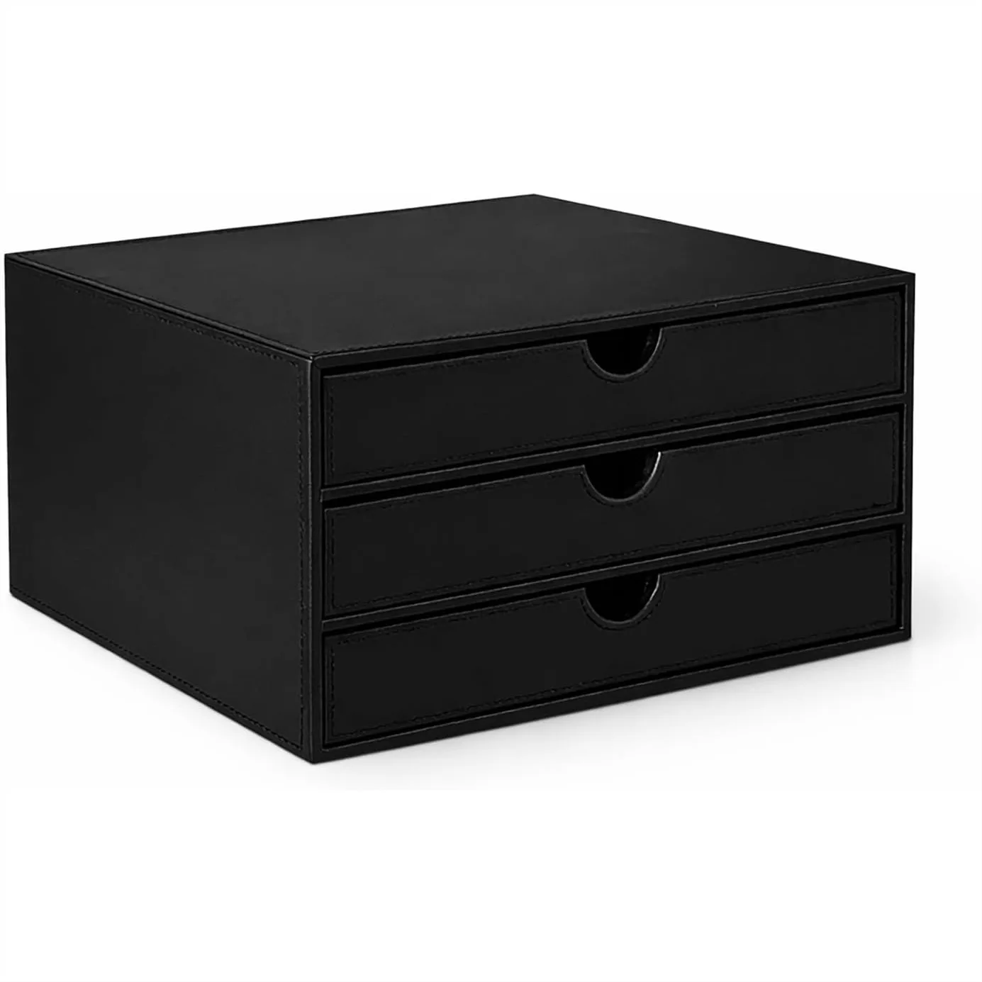 

3-Drawer File Cabinet Document Organizer for Desk, Black Desktop Filing Storage Box with Faux Leather