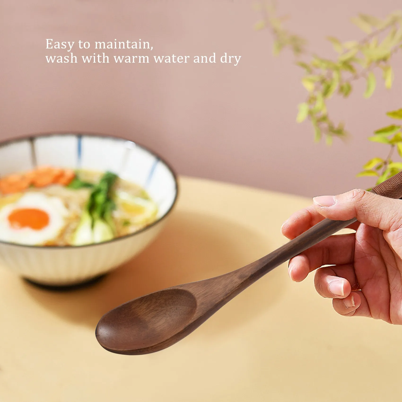 

A66I 8 Pcs Wooden 9 inchJapanese Spoon Fork Set Kitchen Tableware Natural Wood Cutlery Wooden Dinner Cutlery Set