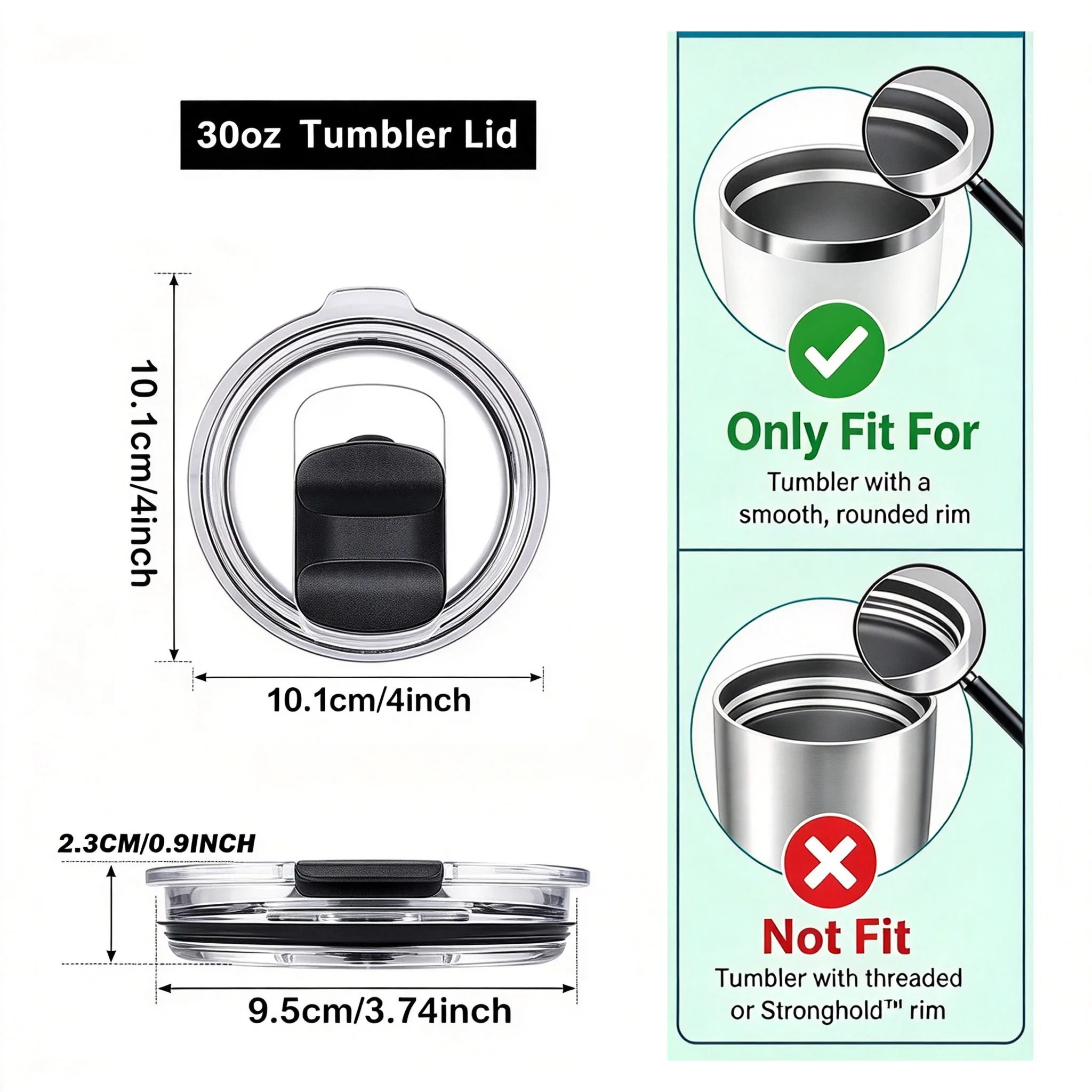 30/20oz Insulated Cup Magnetic Slide Lock Lid, Fits Yt 30/20oz Cups, 10/24oz Mugs & 10oz Short Cups, Leak Proof Replacement Lid