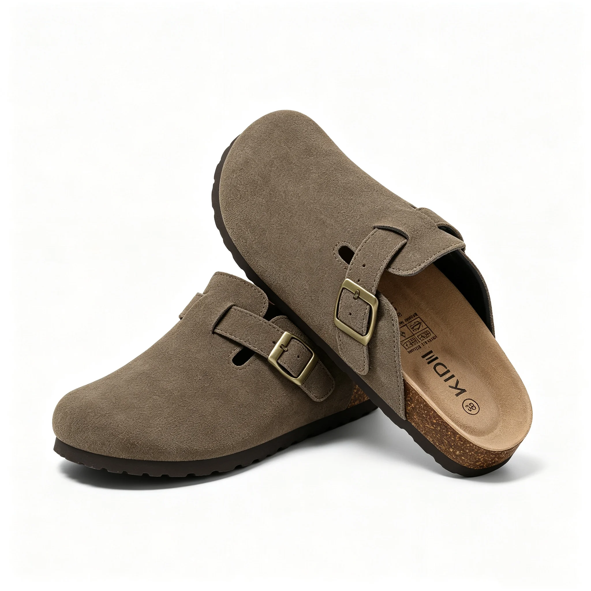 Shevalues Rutschfeste Unisex-Kartoffelschuhe mit Verstellbarer Schnalle, Korkfußbett, Veganen Wildleder-Clogs für Damen mit Fußgewölbestütze