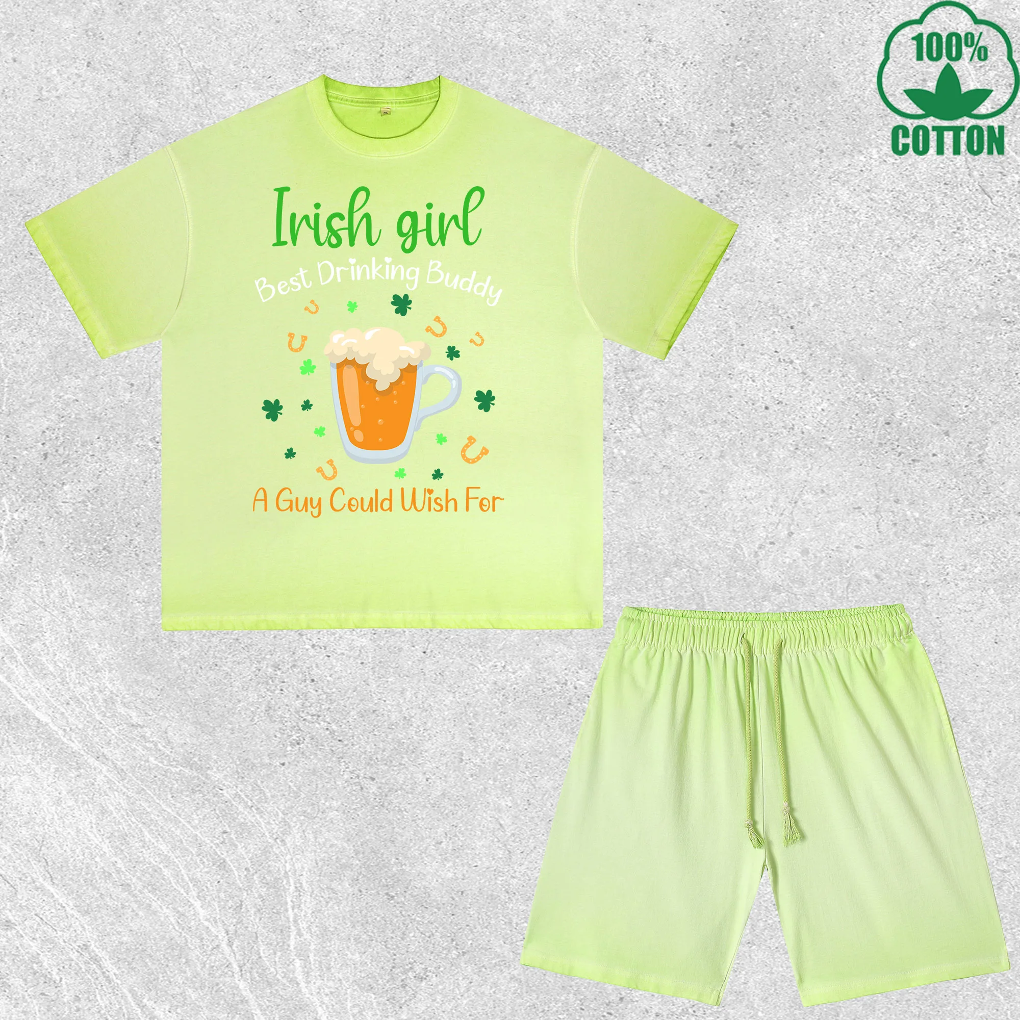 

Irish Girl Drinking Printed Dirty Wash T-Shirt Shorts Set Multicolor Combo Loose Trendy Fashionable 100%Cotton Short Value Pack