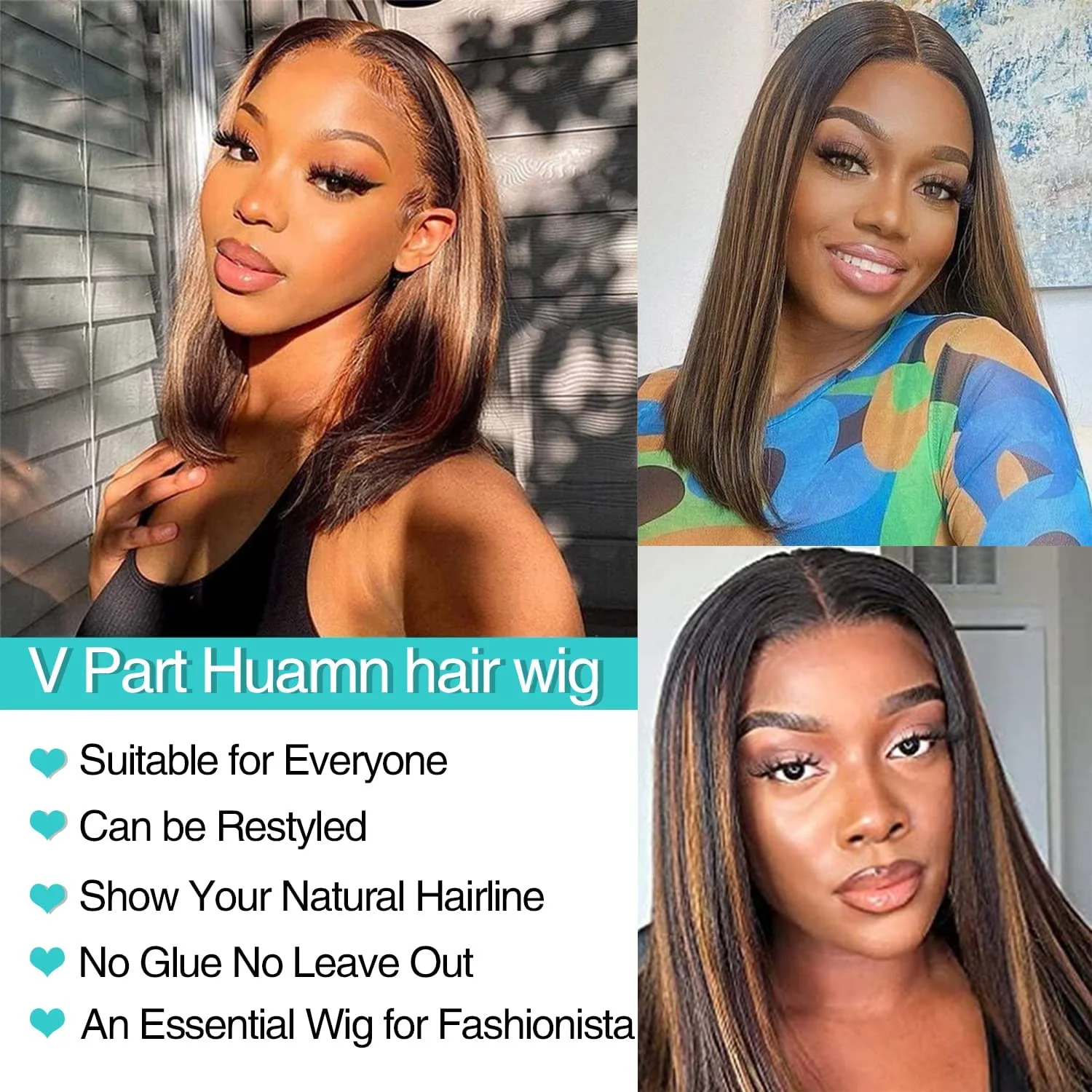 V Part Human Hair No Leave Out Blonde Highlight Bob Wig Short Straight Brazilian Ombre Short Bob Human Hair Wig For Women180%