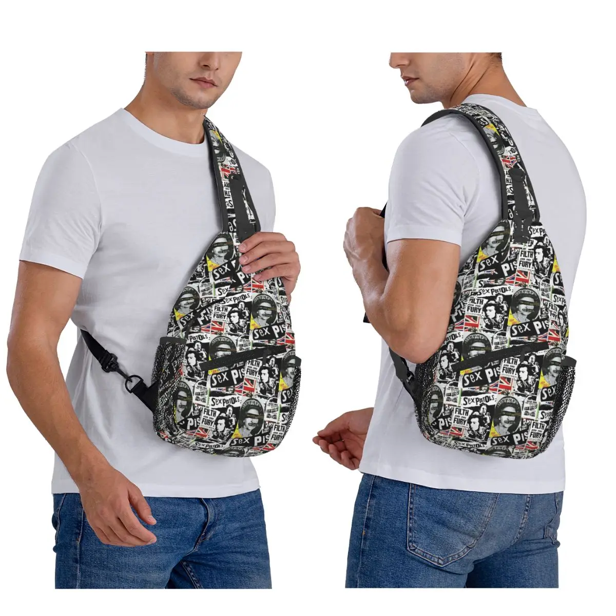 Sex Pistols Guns Heavy Metal Rock Chest Bag Men Sling Crossbody Backpack Chest Bag Travel Hiking Daypack Shoulder Bag