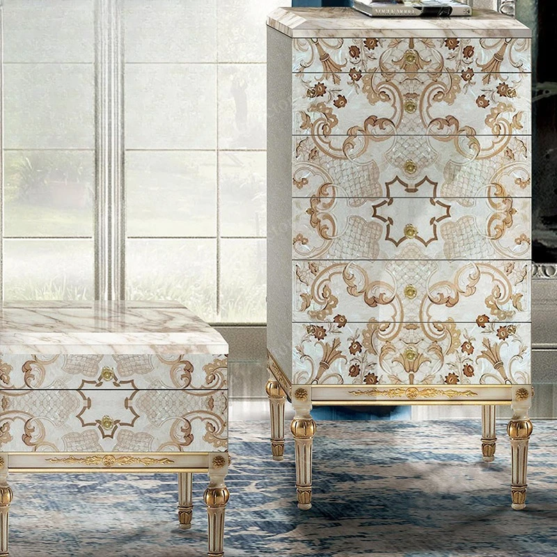 

Shell art parquet 4 chest cabinets European style 5 chest cabinets Italian luxury bedroom storage drawer cabinet villa