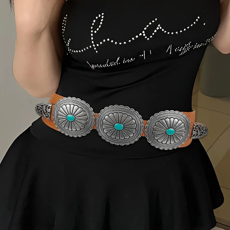 2026 Fashion Ladies Elastic Wide Waist Seal Dress Coat Sweater Suit Decoration Corset Belts for Women Retro Silver Carved Belt